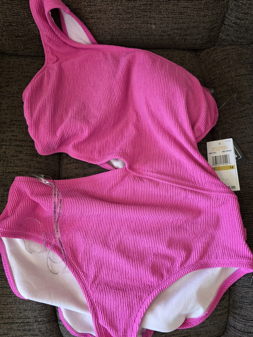 Michael Kors Bright Pink One-Shoulder Textured One-Piece